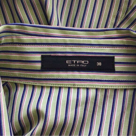 Etro Green & Blue Striped Cotton Blouse Italian Fitted Striped Top - Picture 5 of 7
